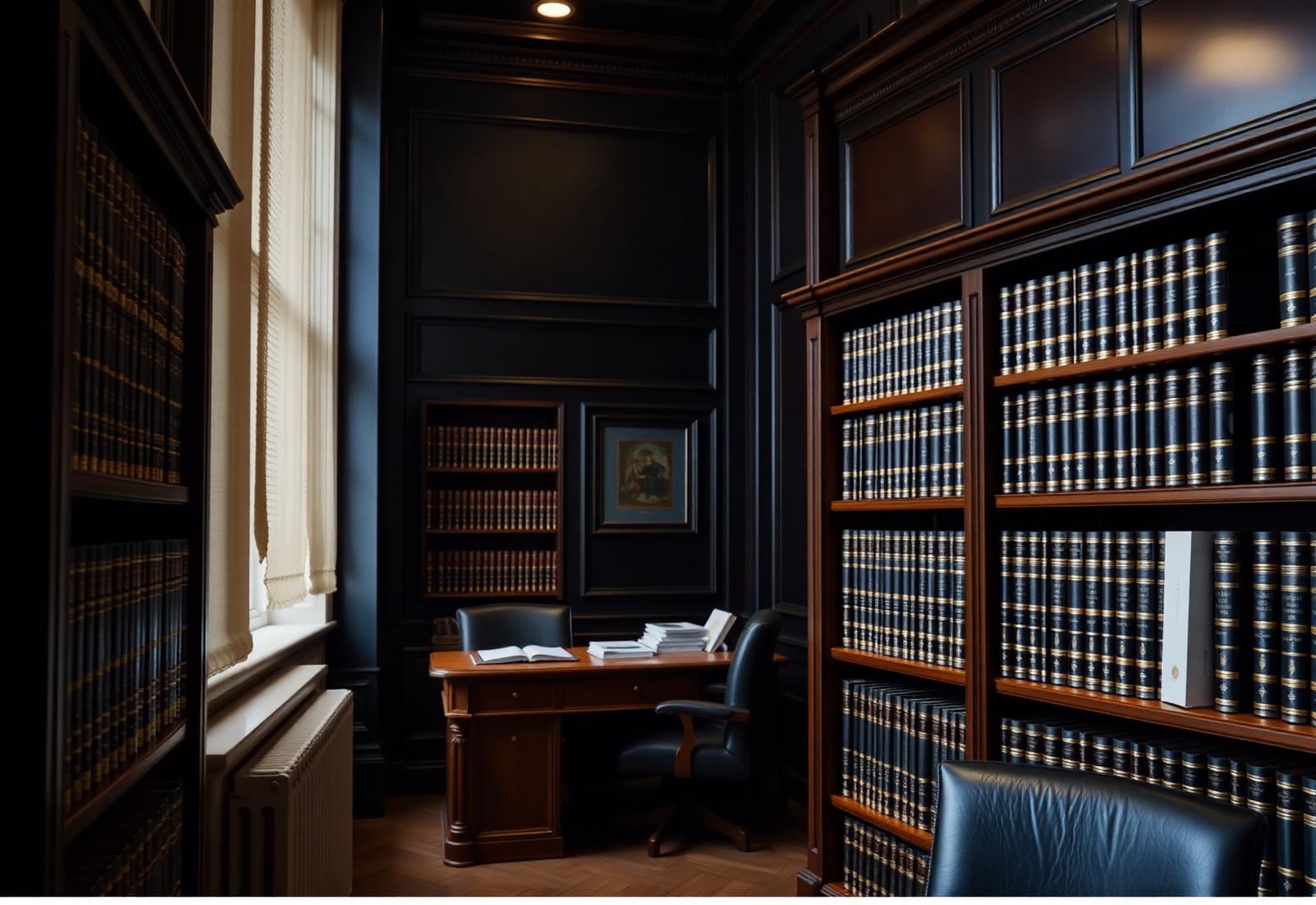 Biblioteca jurídica em escritório de advocacia